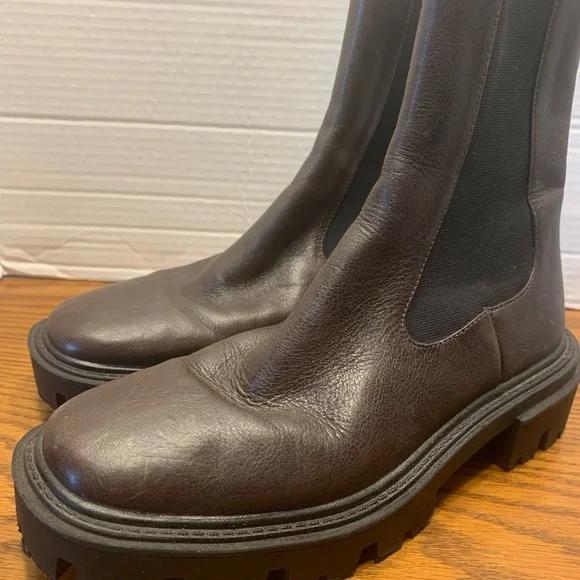 Zara Woman’s EU39 US8 Brown Leather Ankle Elastic Chunky Heel Chelsea Boots - Picture 5 of 11